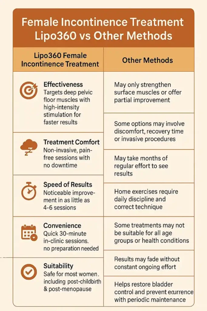 Comprehensive Guide To Female Incontinence Treatment Options 1 Table showing benefits of incontinence treatment Uxbridge